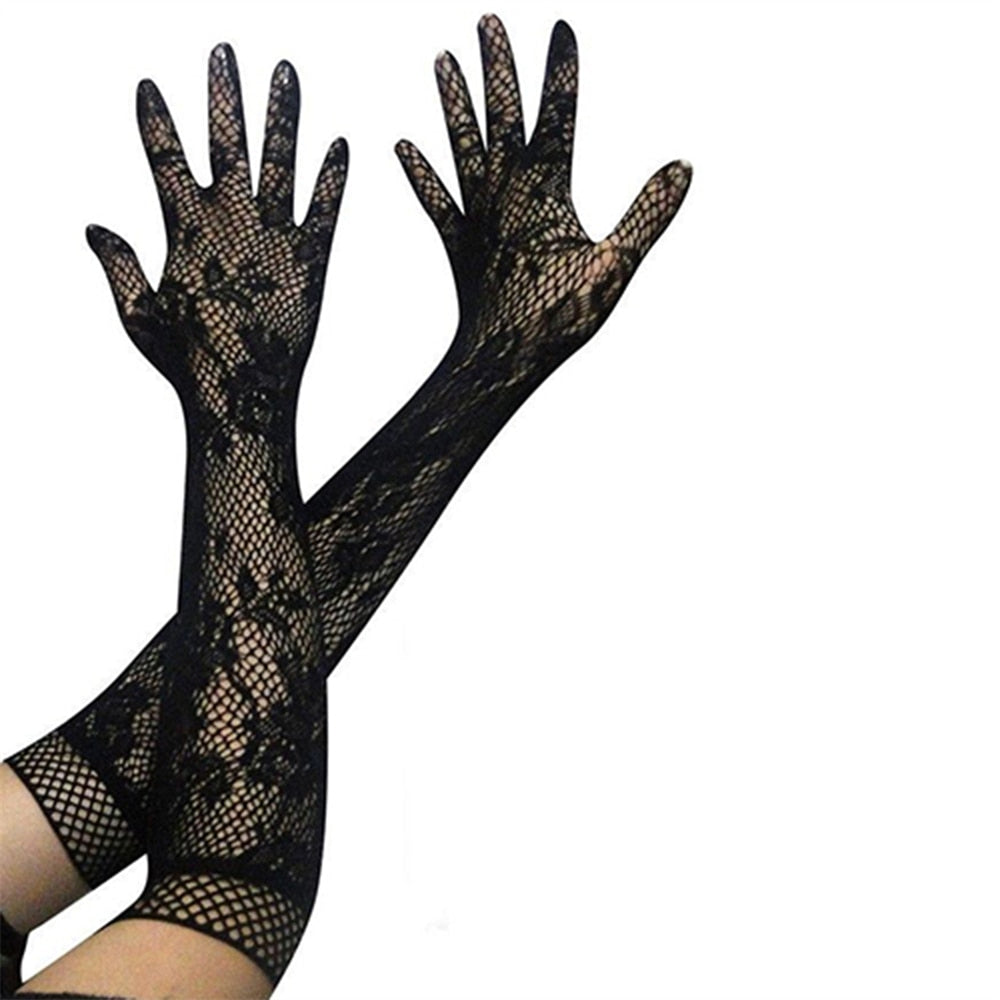 Elegant Lace Elbow Length Fishnet Gloves