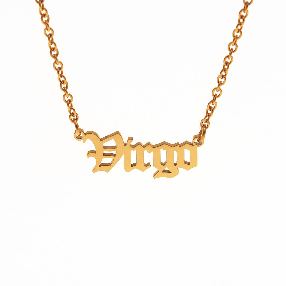 Gothic Font Zodiac Necklace