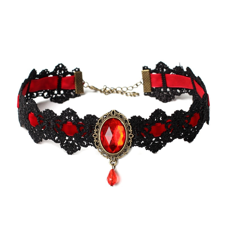 Vintage Lace Gothic Rhinestone Choker