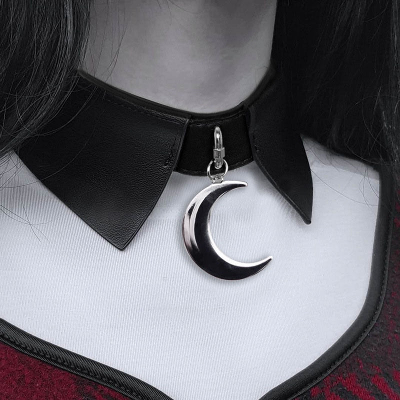 Dark Leather Harajuku Gothic Moon Choker