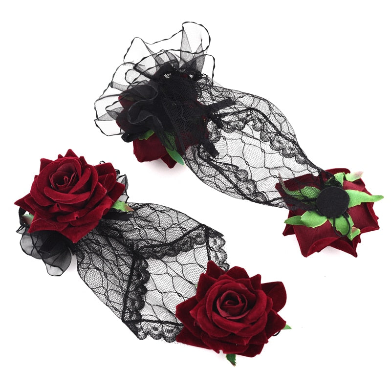 Gothic Vintage Lace Rose Fingerless Gloves