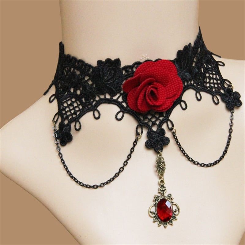 Red Rose Gothic Lace Choker