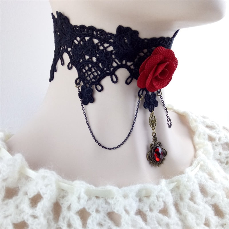 Red Rose Gothic Lace Choker