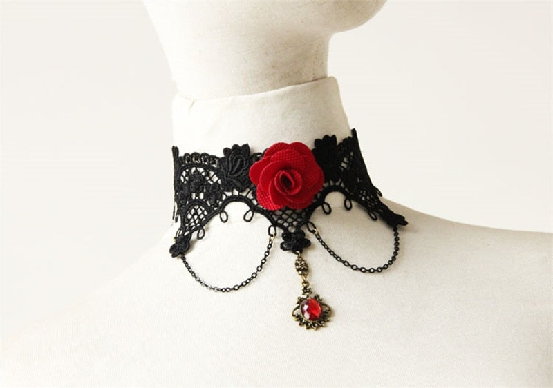 Red Rose Gothic Lace Choker