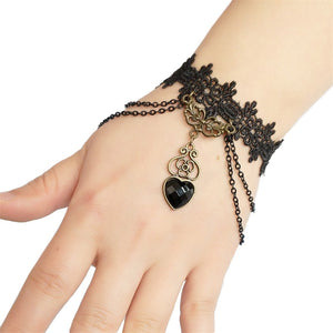 Gothic Chain Lace and Heart Bracelet