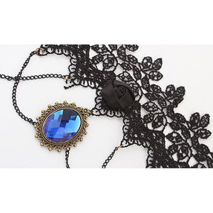 Vintage Lace Blue Pendant Party Choker