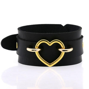 Gothic Black Leather Heart Buckle Wristband