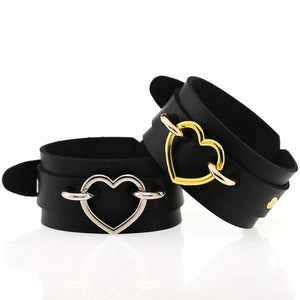 Gothic Black Leather Heart Buckle Wristband