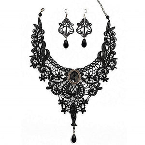 Retro Vintage Gothic Lace Collar Necklace and Earring Set