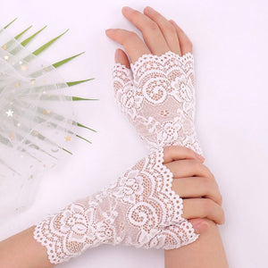 Wrist Length Fingerless Lace Gloves