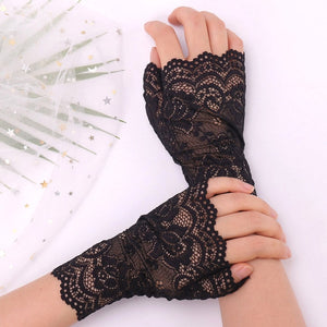 Wrist Length Fingerless Lace Gloves