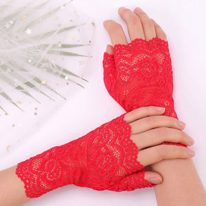 Wrist Length Fingerless Lace Gloves