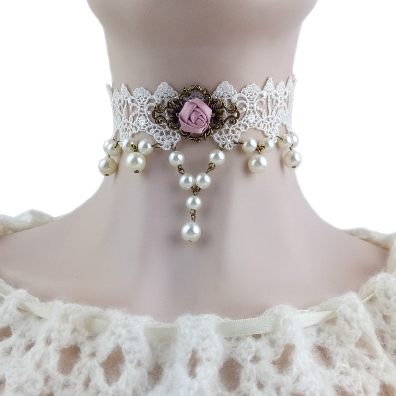 Elegant Vintage Rose Lace Choker