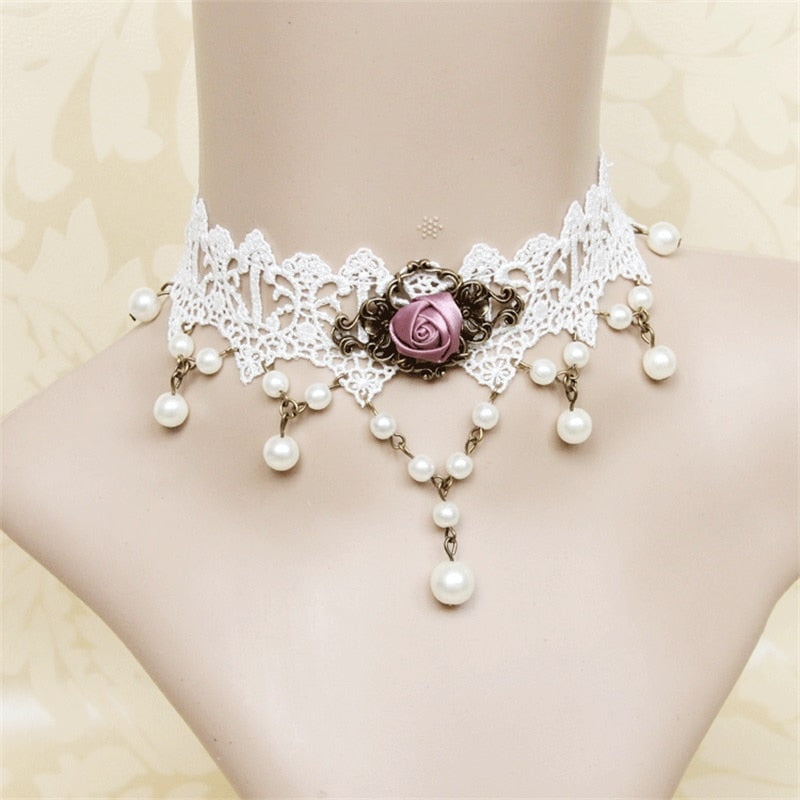 Elegant Vintage Rose Lace Choker