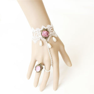 Vintage Pink Rose Bracelet and Ring