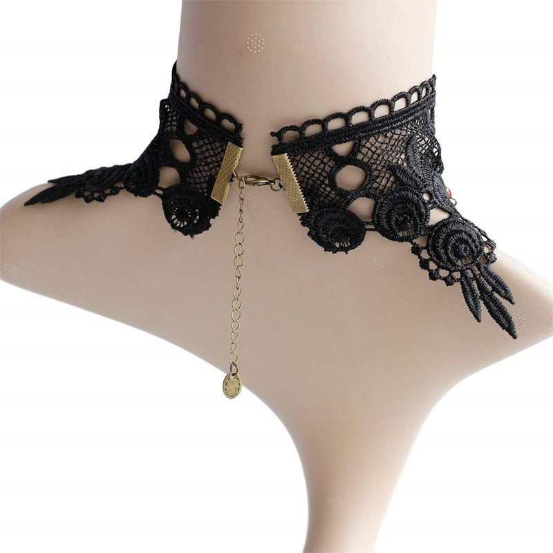 Black Lace Gothic Skull Necklace and Earring Set