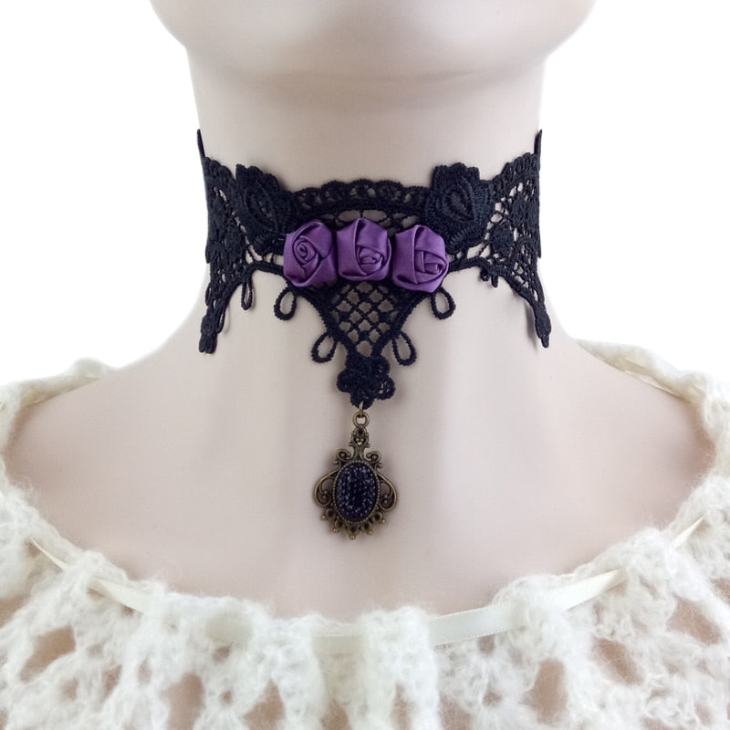 Vintage Lace Purple Rose Gothic Choker