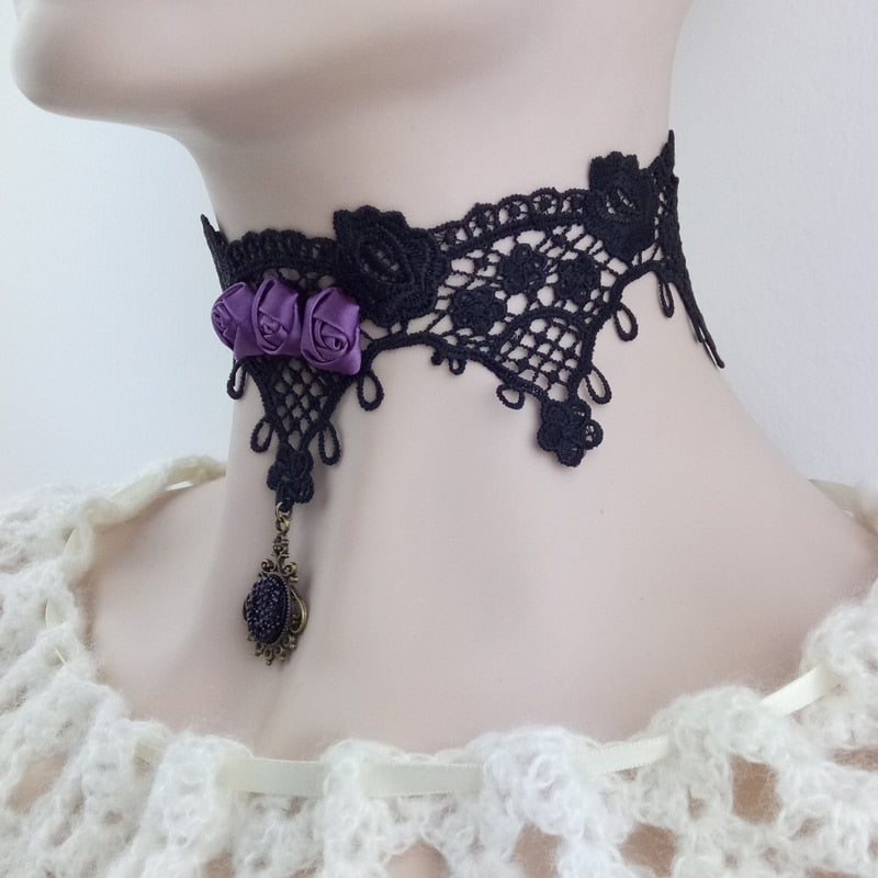 Vintage Lace Purple Rose Gothic Choker