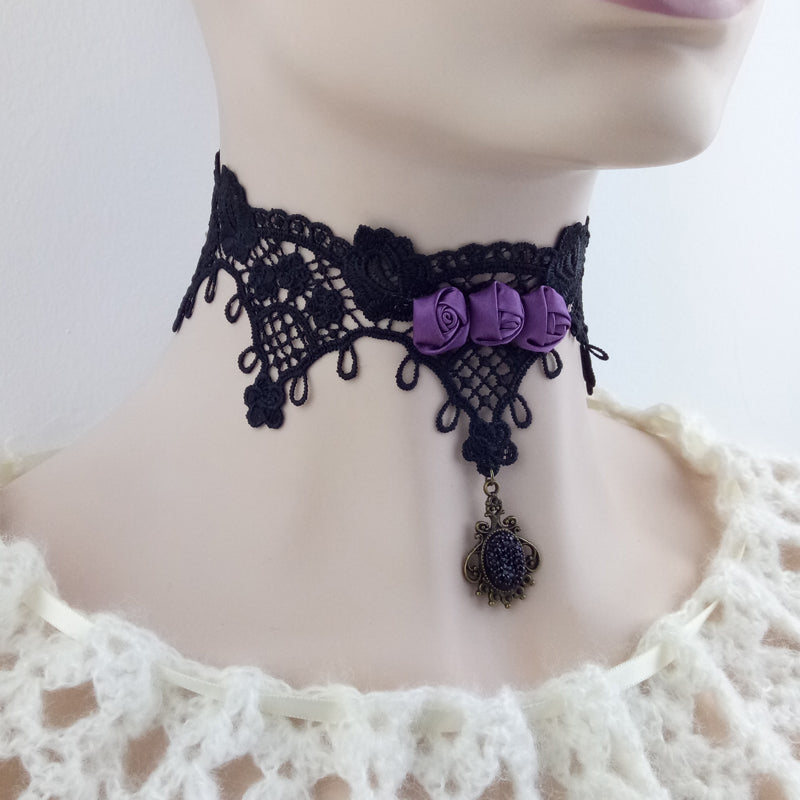 Vintage Lace Purple Rose Gothic Choker