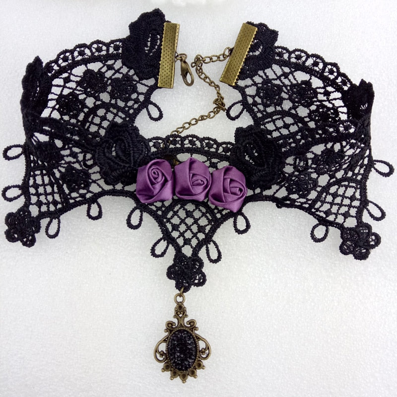 Vintage Lace Purple Rose Gothic Choker