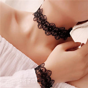 Gothic Lace Floral Choker and Bracelet Set