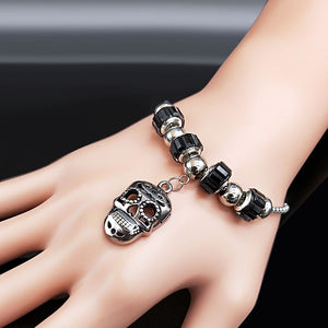 Gothic Skull and Bead Bracelet