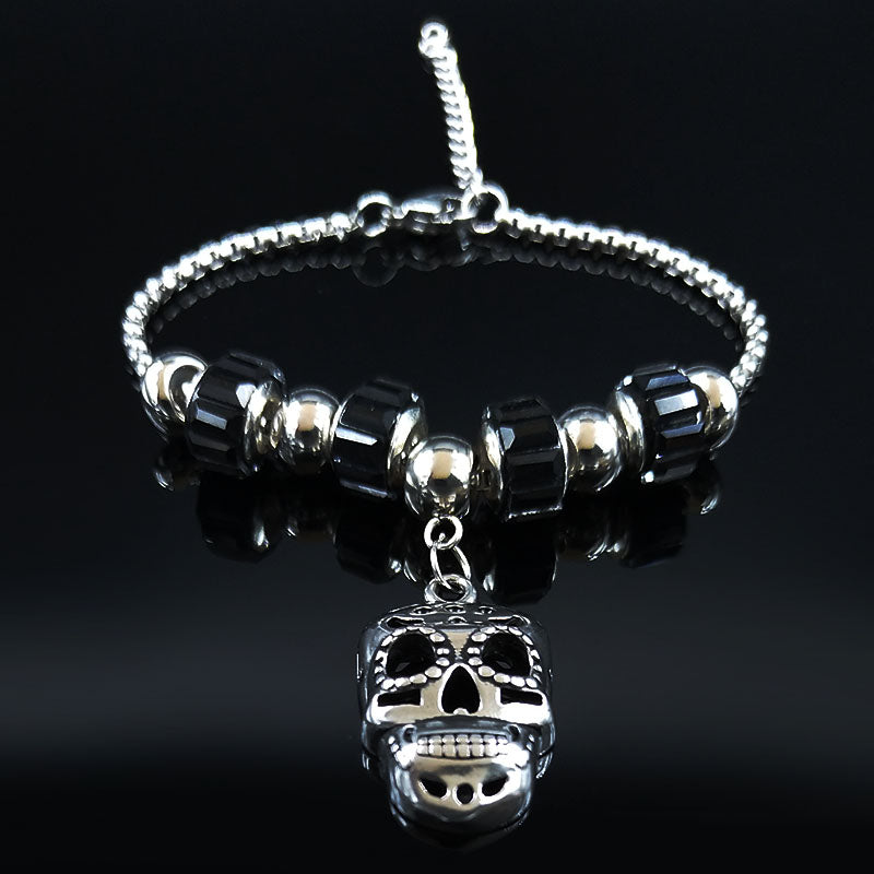 Gothic Skull and Bead Bracelet