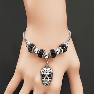 Gothic Skull and Bead Bracelet