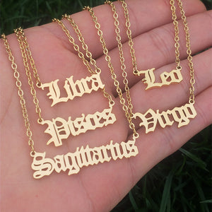 Gothic Font Zodiac Necklace