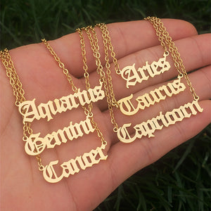 Gothic Font Zodiac Necklace