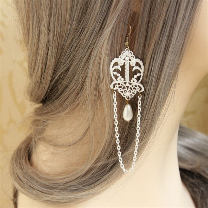 White Elegant Tassel Drop Earrings