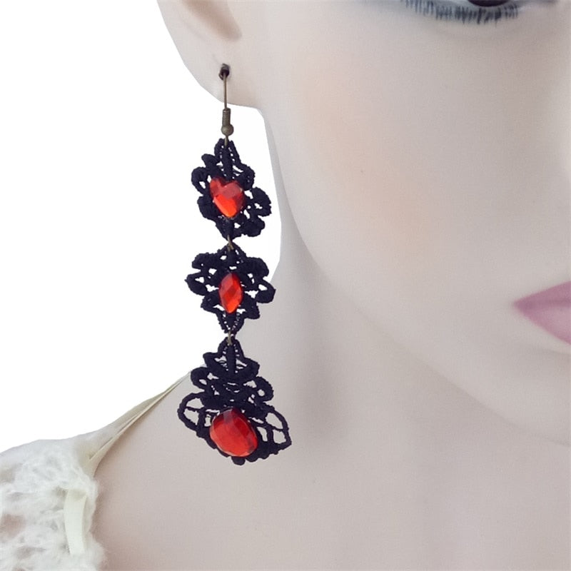 Gothic Red Jewel Drop Earrings