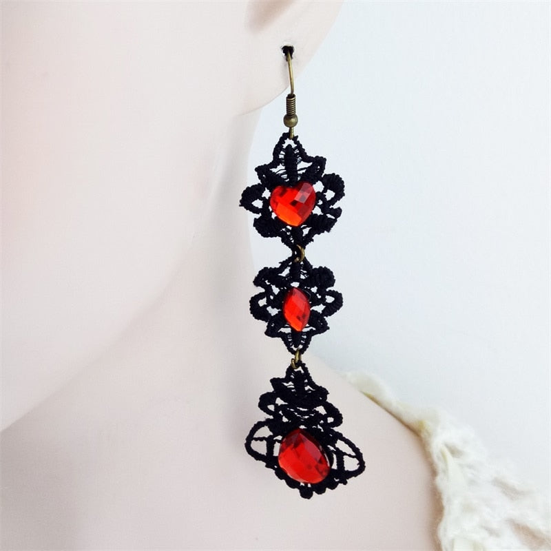 Gothic Red Jewel Drop Earrings