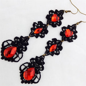 Gothic Red Jewel Drop Earrings