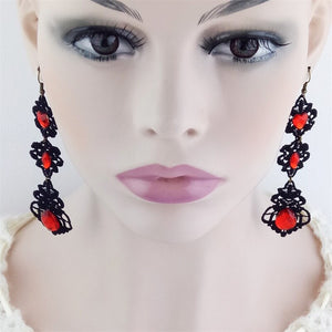 Gothic Red Jewel Drop Earrings