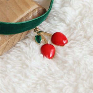 Green Ribbon Cherry Pendant Choker