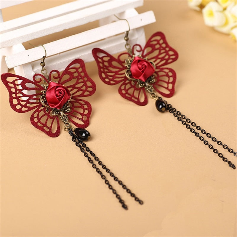 Red Rose Butterfly Earrings