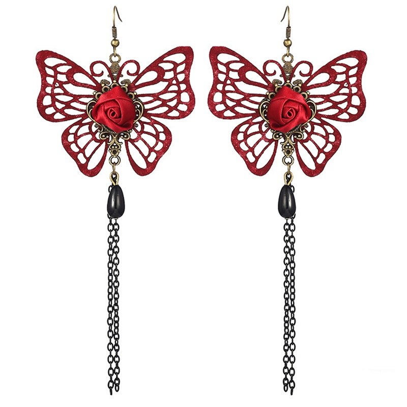 Red Rose Butterfly Earrings