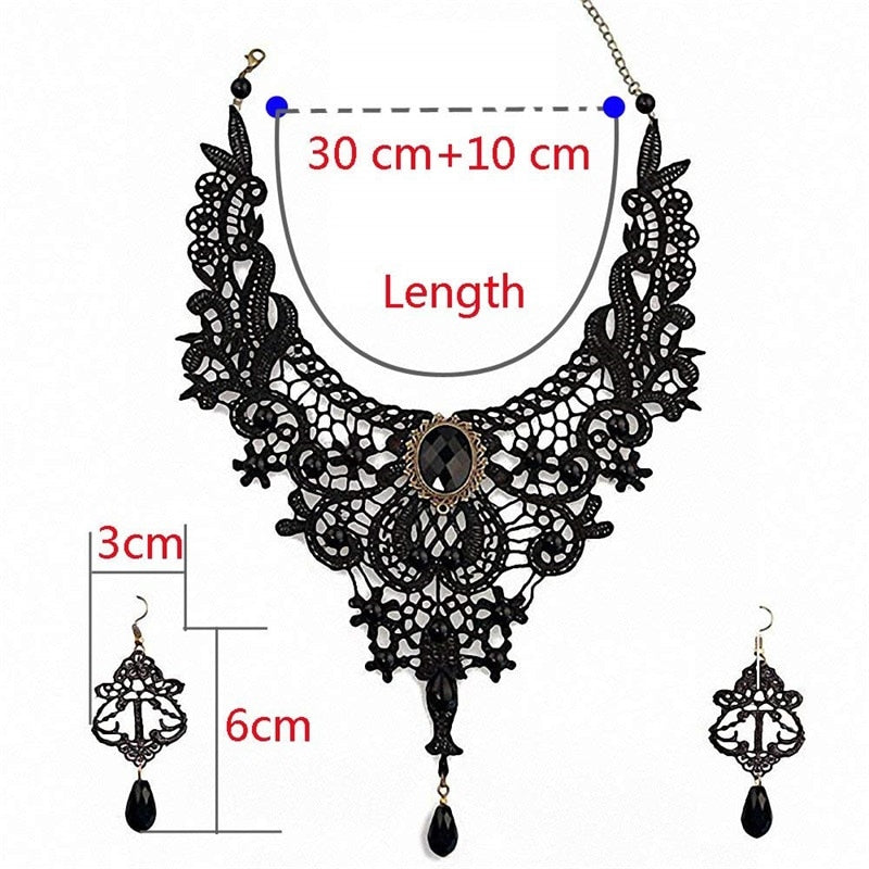 Retro Vintage Gothic Lace Collar Necklace and Earring Set