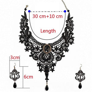 Retro Vintage Gothic Lace Collar Necklace and Earring Set