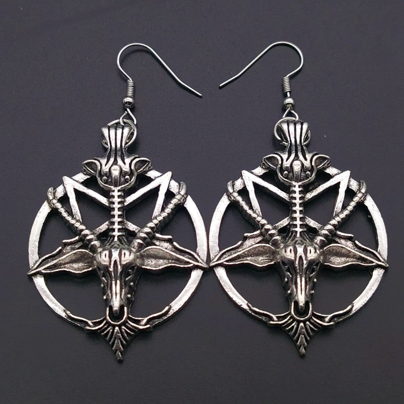 Retro Pentagram Goat Earrings