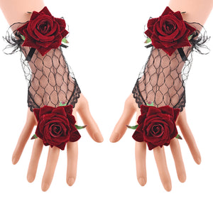 Gothic Vintage Lace Rose Fingerless Gloves