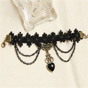 Gothic Chain Lace and Heart Bracelet