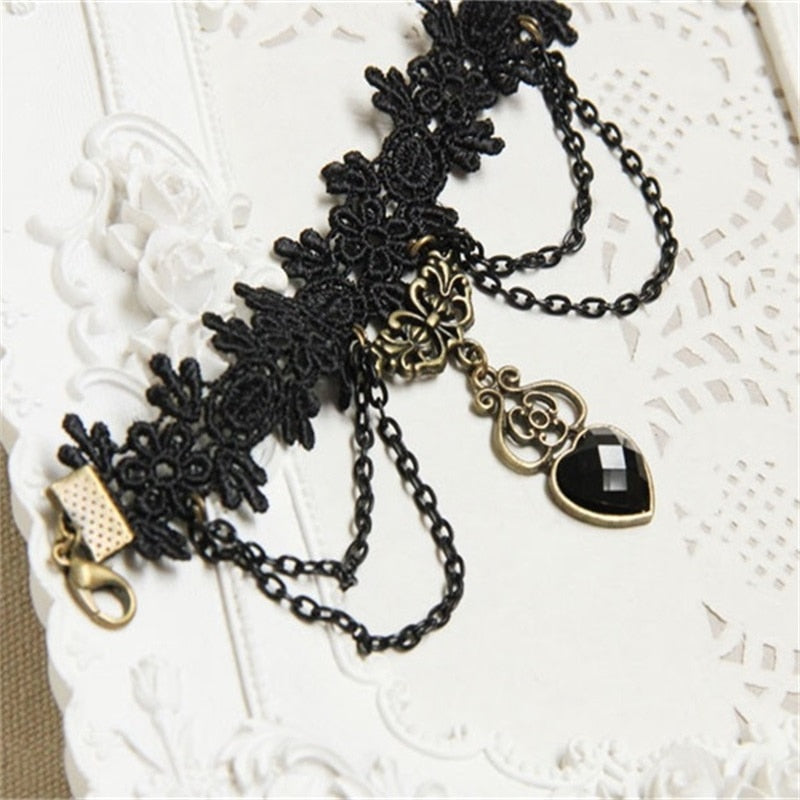 Gothic Chain Lace and Heart Bracelet