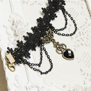 Gothic Chain Lace and Heart Bracelet