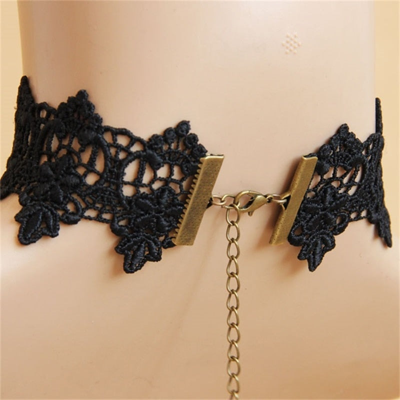 Gothic Vintage Red Jewel and Lace Statement Choker