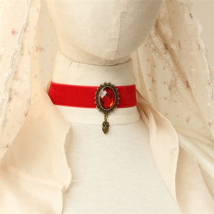 Gothic Red Ribbon Pendant Choker