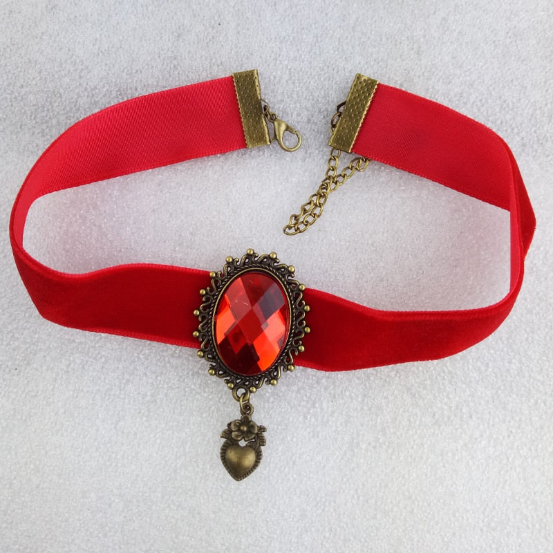 Gothic Red Ribbon Pendant Choker