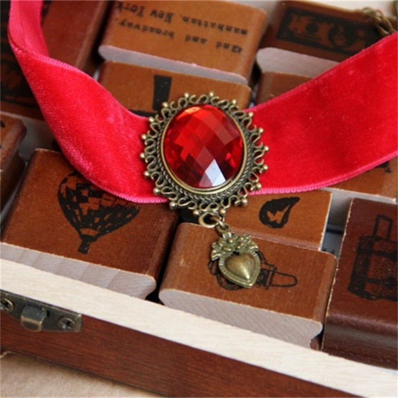 Gothic Red Ribbon Pendant Choker