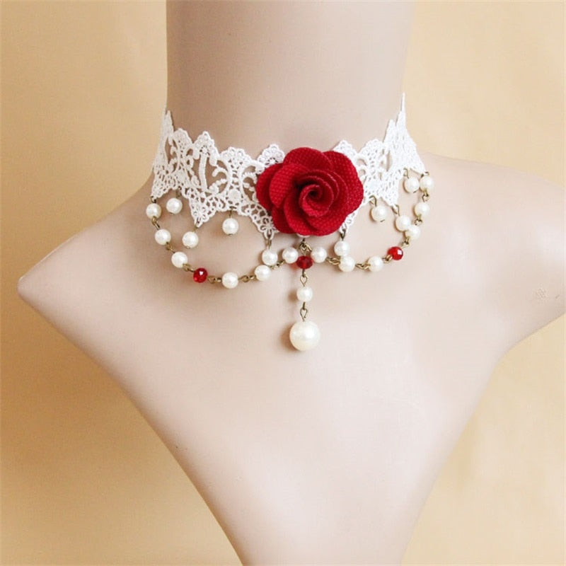 Red Rose Vintage Lace Choker